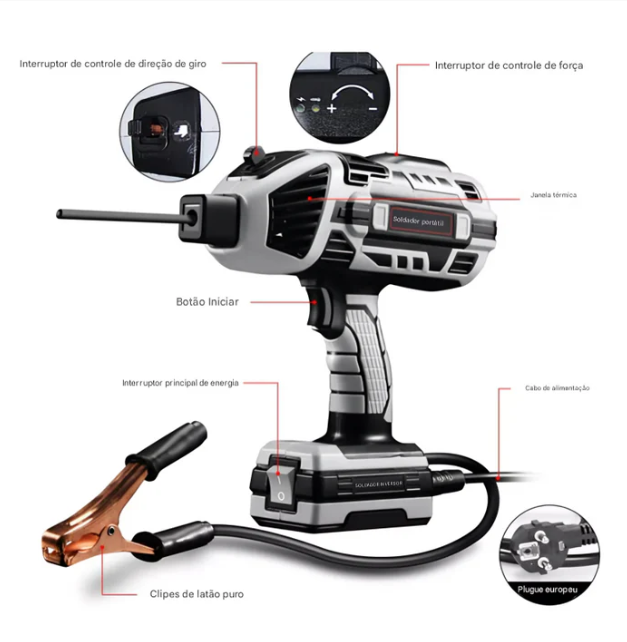 SparkPro - Soldador Profissional Portátil 5 em 1 + Brindes (Capacete e Luva)